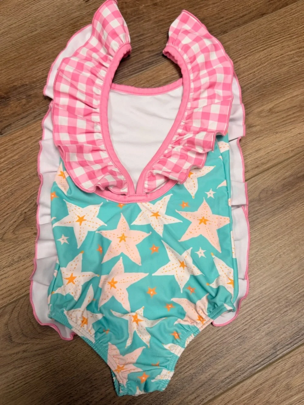 Sweet Honey 2T Starfish Ruffle Swimsuit Pink Aqua Boutique Coastal Beach Gingham